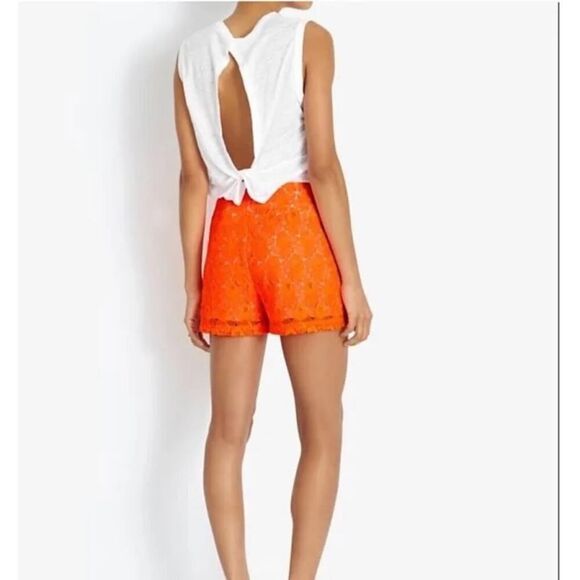 A.L.C. Sandro Floral Lace Shorts in Neon Orange Pink - Size: 8 - Picture 1 of 10